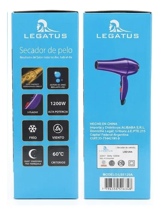 Imagen 3 de Secador De Pelo Legatus 1200w Profesional Iones