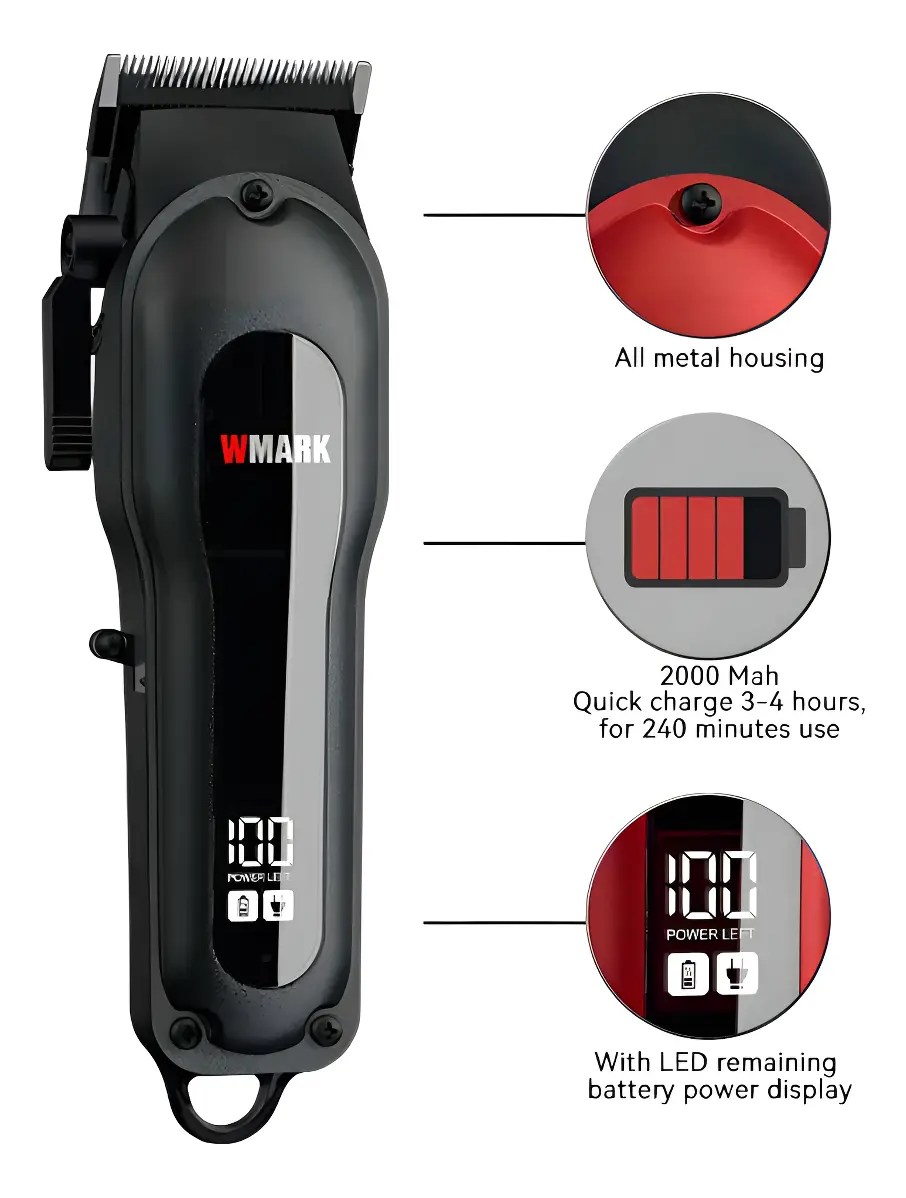 Imagen 2 de Wmark Maquina Cortadora De Pelo Inalambrica Ng-122 Black