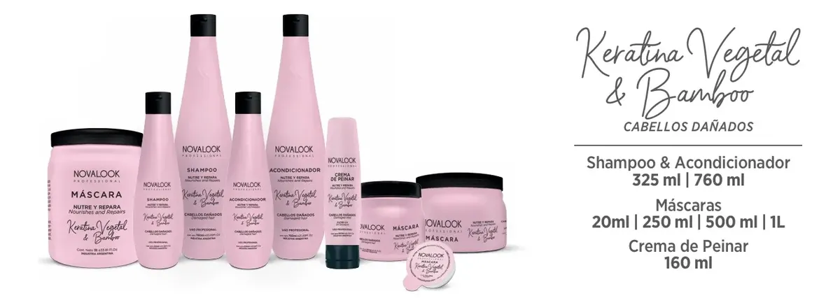 Imagen 2 de shampoo/acondicionador Novalook Keratina Vegetal Y Bamboo 325ml